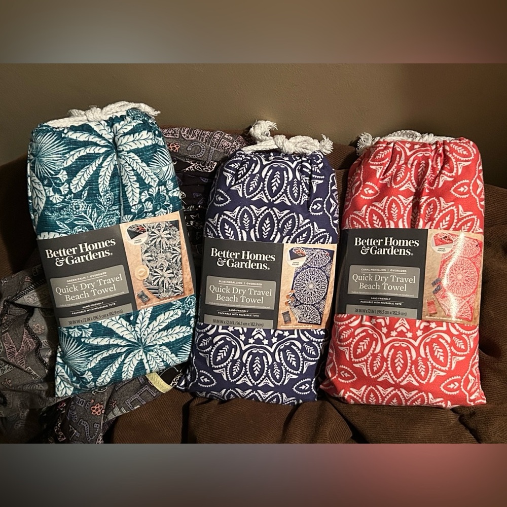 Patterned Beach Towels Set - Blue, Red, and Green